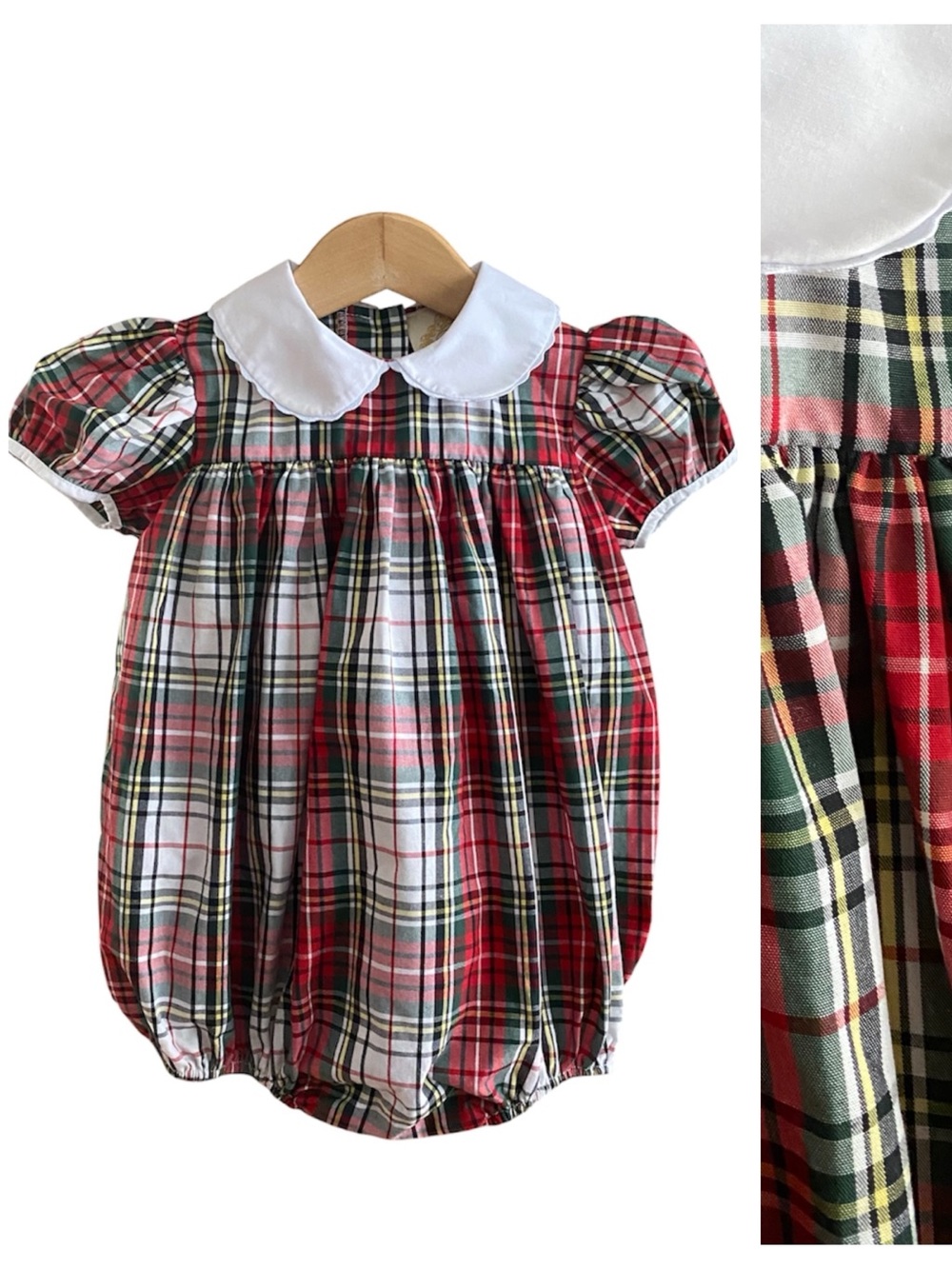 The Beaufort Bonnet Company TBBC Cindy Lou Bubble Red Green Plaid 6-12 month